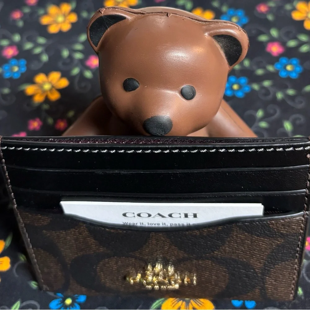 Coach Signature Brown and Black Card Holder - Picture 3 of 3